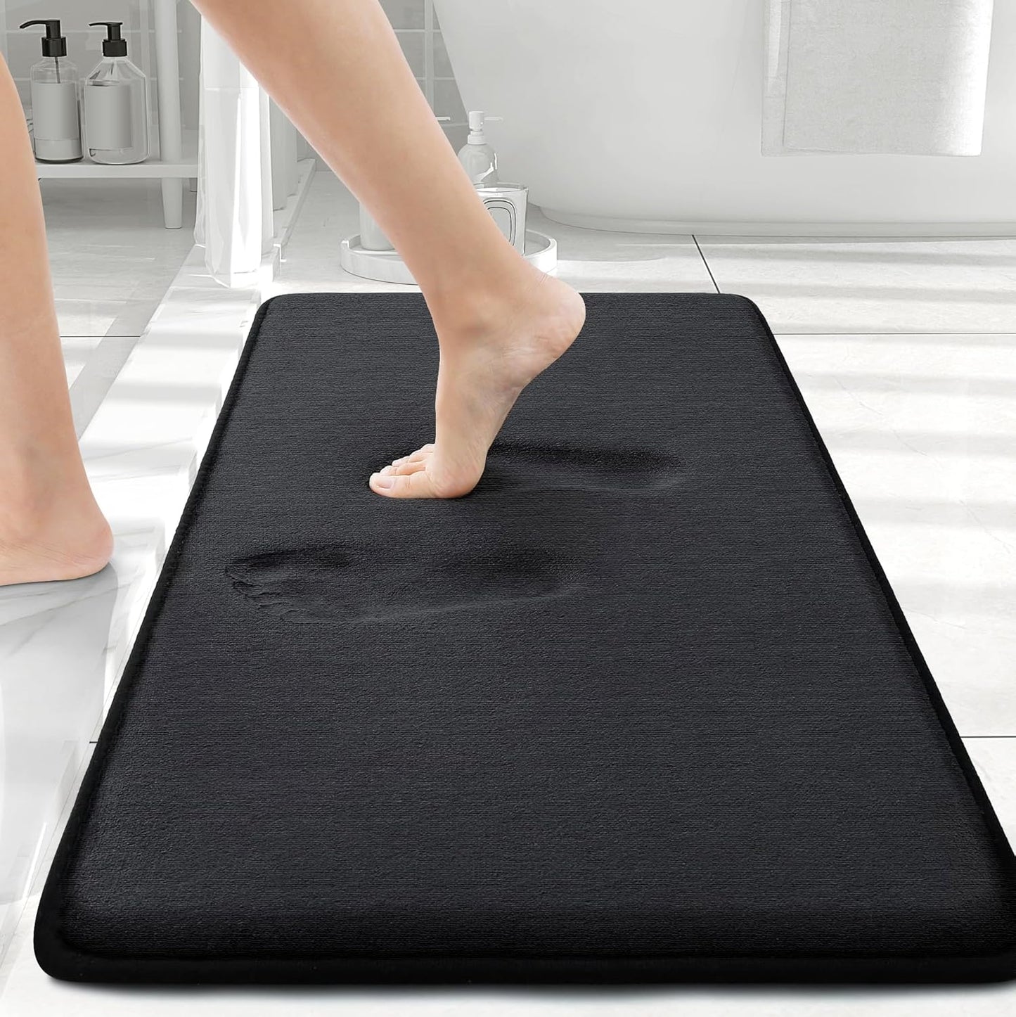 Smiry Memory Foam Bath Mat - Extra Soft & Absorbent Non-Slip Bathroom Carpet | 30x20 Inches, Black