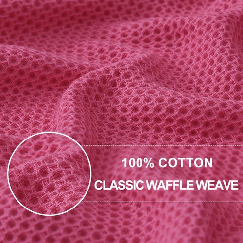 Homaxy Kitchen Dish Cloths - 100% Cotton Waffle Weave, Ultra Soft & Absorbent, 12x12 Inches | 6-Pack Hot Pink
