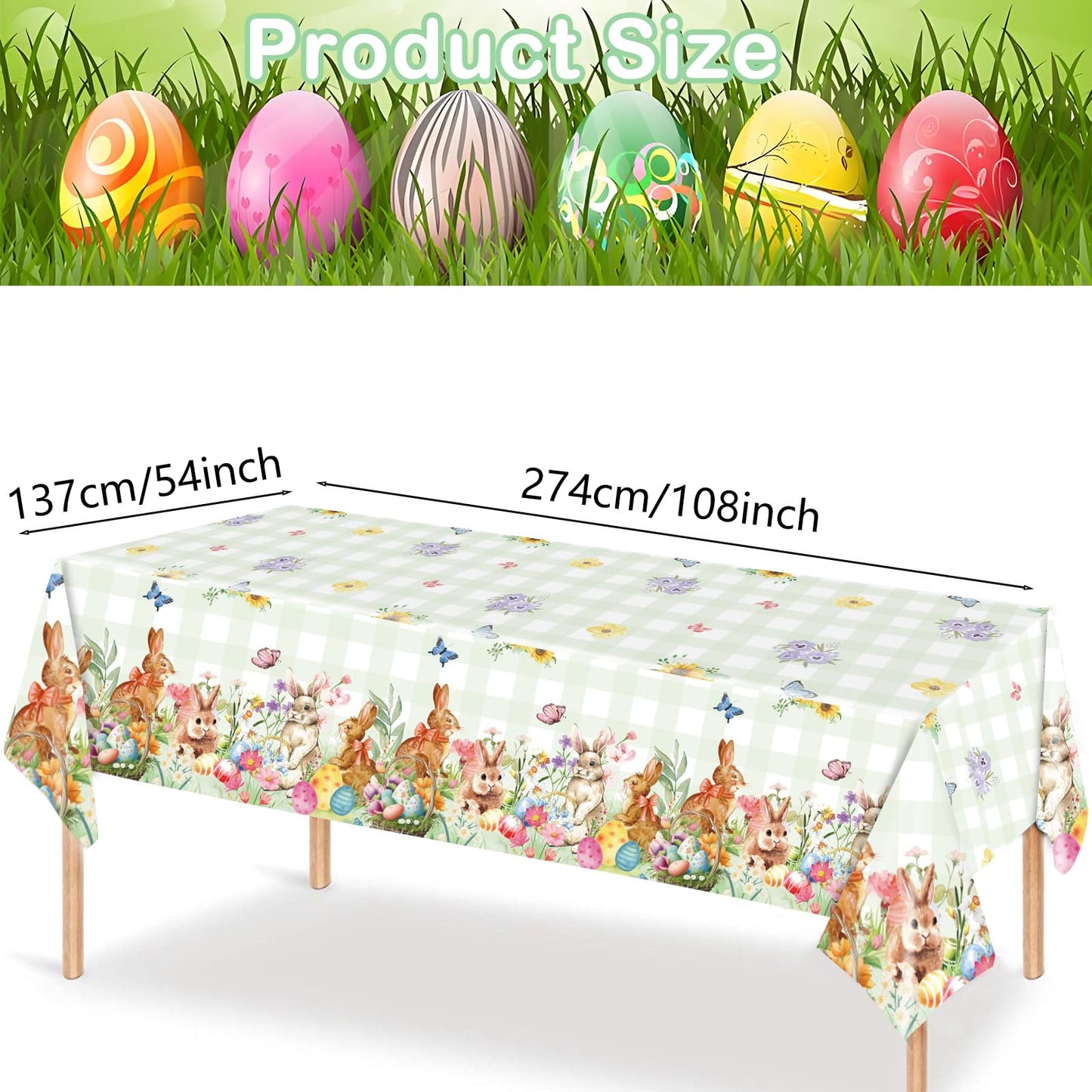 NovaHance 3 Pcs Easter Plastic Tablecloth, Happy Easter Bunny Table Cover, Disposable Rectangle Eggs Table Cloth for Spring Day Tables Decorations and Party Supplies, 54 x 108 Inch