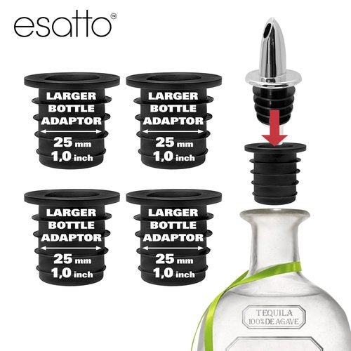 ESATTO 12 Pack Classic Chromed Bottle Pourers, Liquor Pourers for Alcohol, Olive Oil, Bartender Accessories Includes 4 Liquor Pourer Adapters for Large Neck Bottles such as Patron Don Julio Tequila