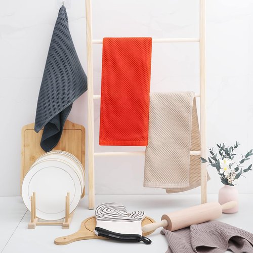 Homaxy 100% Cotton Waffle Weave Kitchen Dish Towels, Ultra Soft Absorbent Quick Drying Cleaning Towel, 13 x 28 Inches, 6-Pack, Beige