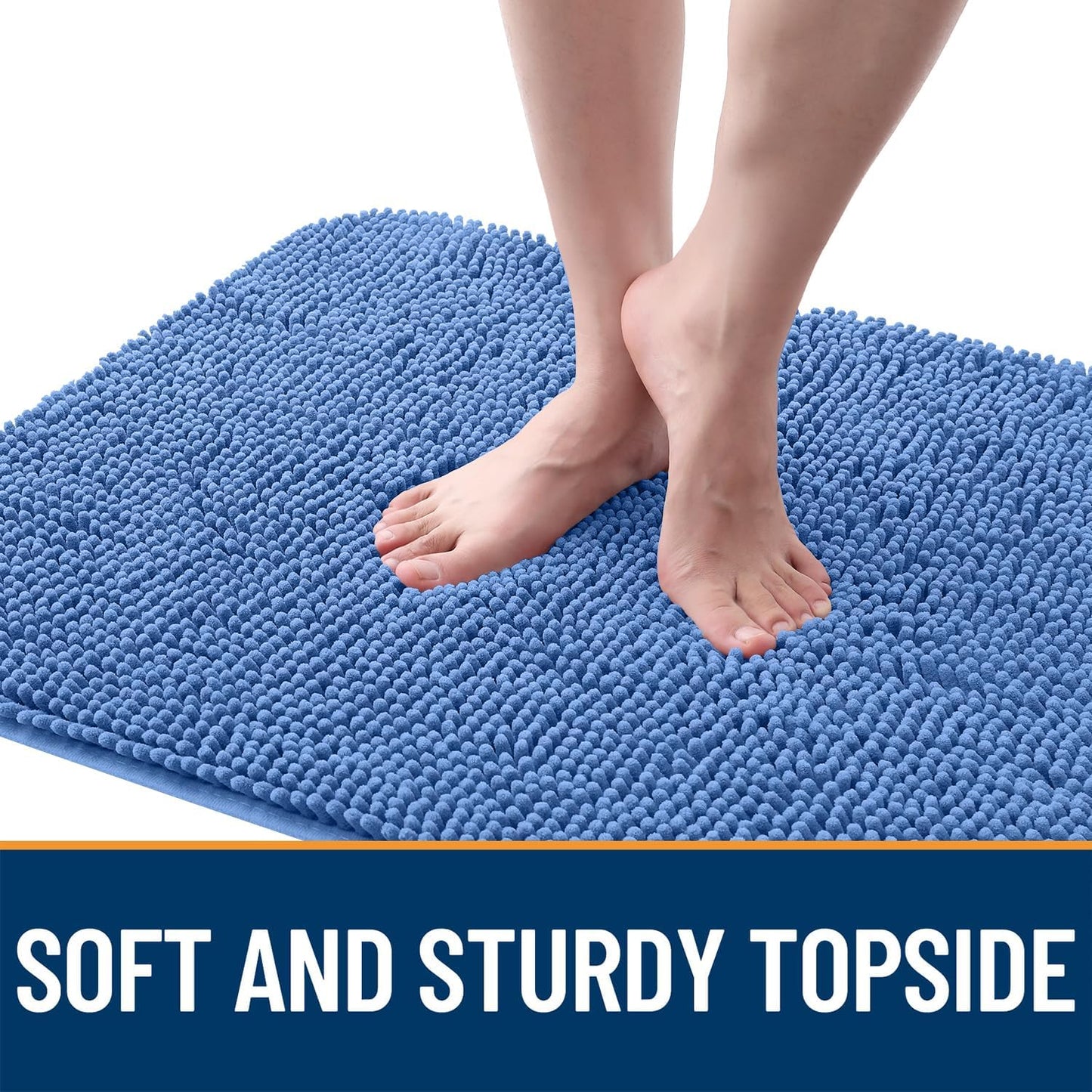 OLANLY Dog Door Mat - Absorbent Non-Slip Chenille Mat for Muddy Paws | 30x20, Quick Dry, Cornflower Blue