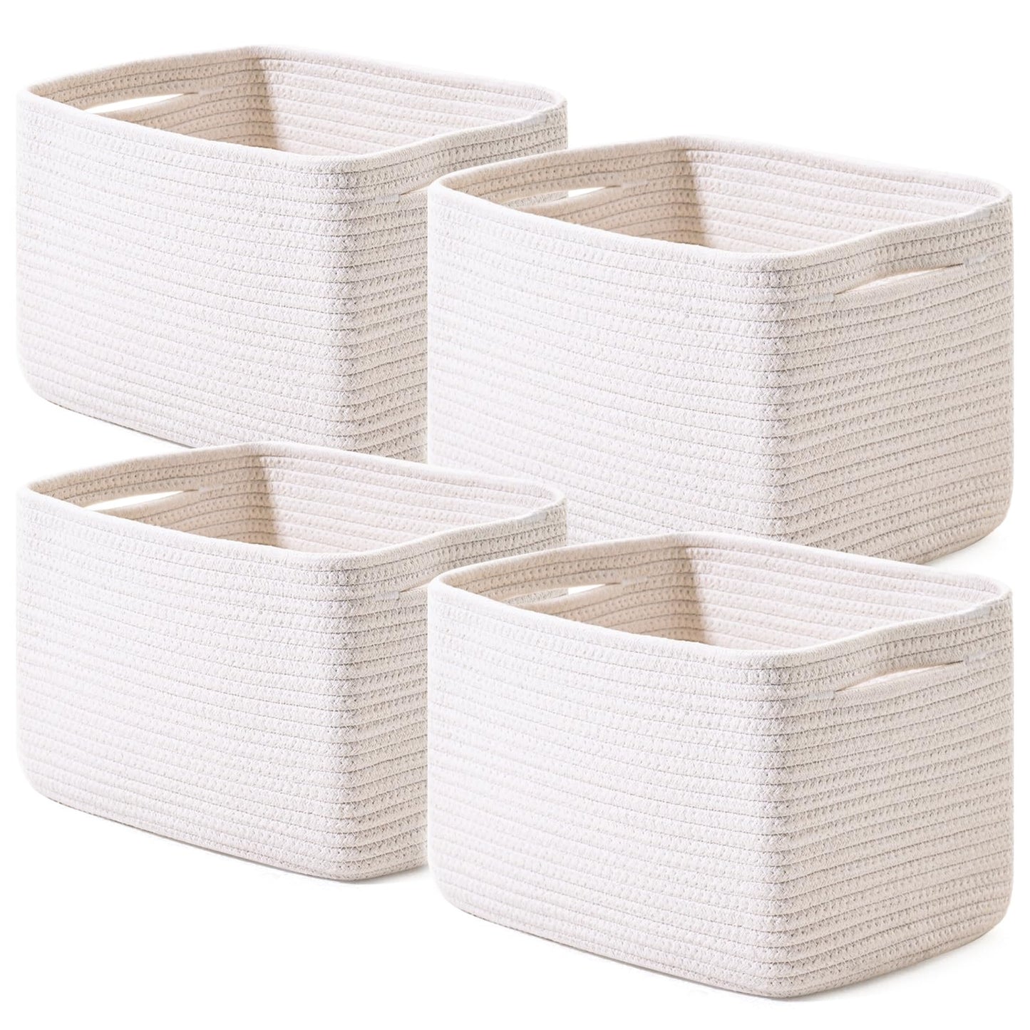 ICERZCZ Storage Baskets for Organizing, Woven Basket for Storage, Storage Baskets Bin for Shelves, Cotton Rope Basket with Handles, 12.5"Lx9.1"Wx7.9"H, (4 Packs) Off White
