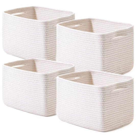 ICERZCZ Storage Baskets for Organizing, Woven Basket for Storage, Storage Baskets Bin for Shelves, Cotton Rope Basket with Handles, 12.5"Lx9.1"Wx7.9"H, (4 Packs) Off White