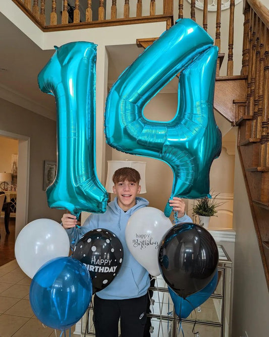 Light Blue Number 2 Balloon 40 Inch, 2nd Birthday Decoration for Toddlers Girls Boys, Sparkling 2 Number Balloon Party Decor