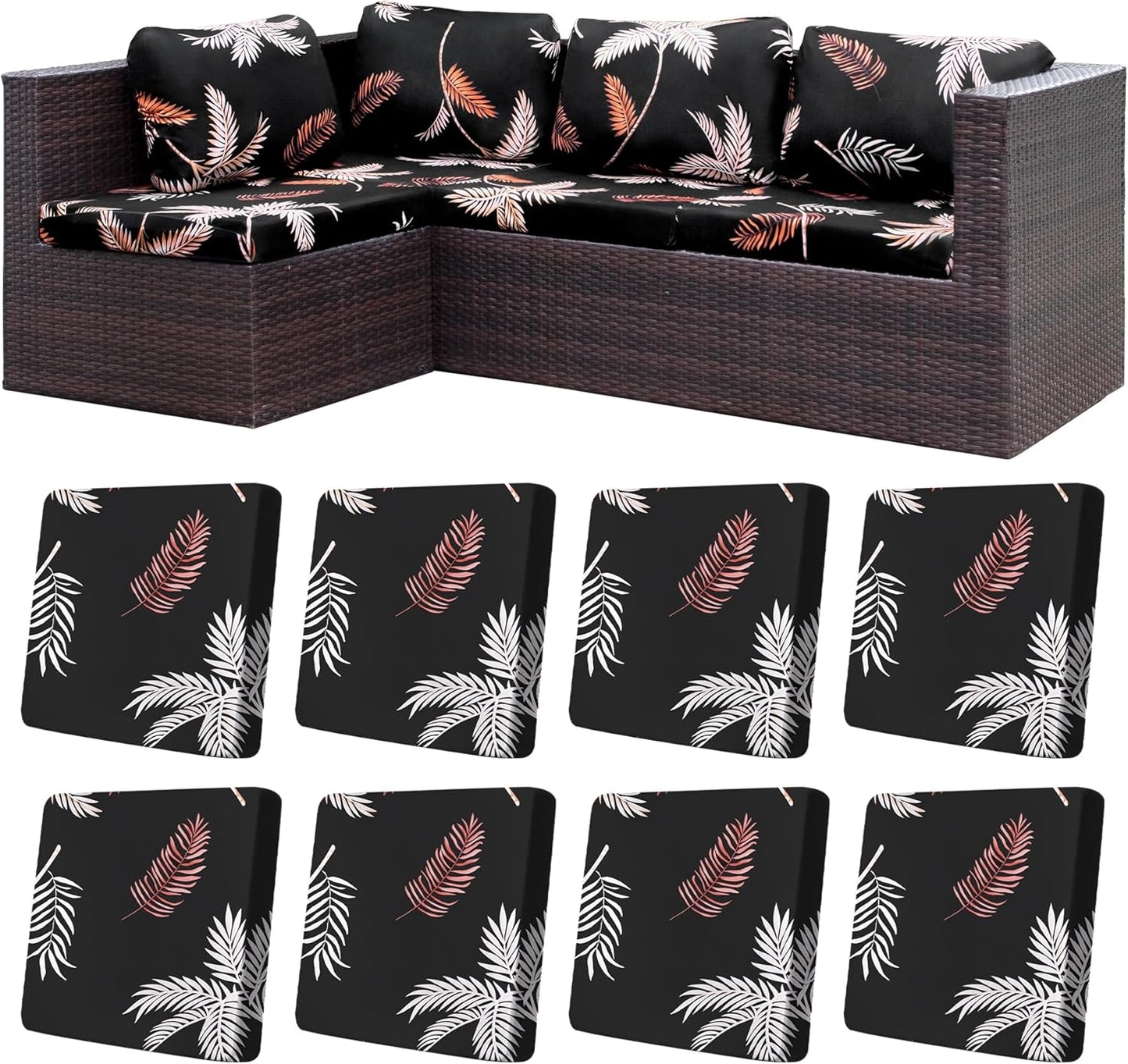 Skiennix 8-Piece Stretch Patio Cushion Covers - Washable Outdoor Sofa Slipcovers | Coconut Forest