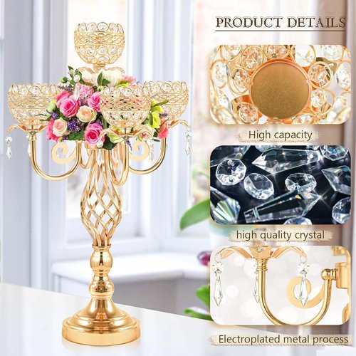 Elegant 5-Arm Candelabra | Crystal Pendant Centerpiece - 23.6 Inch Tall for Weddings & Home Decor