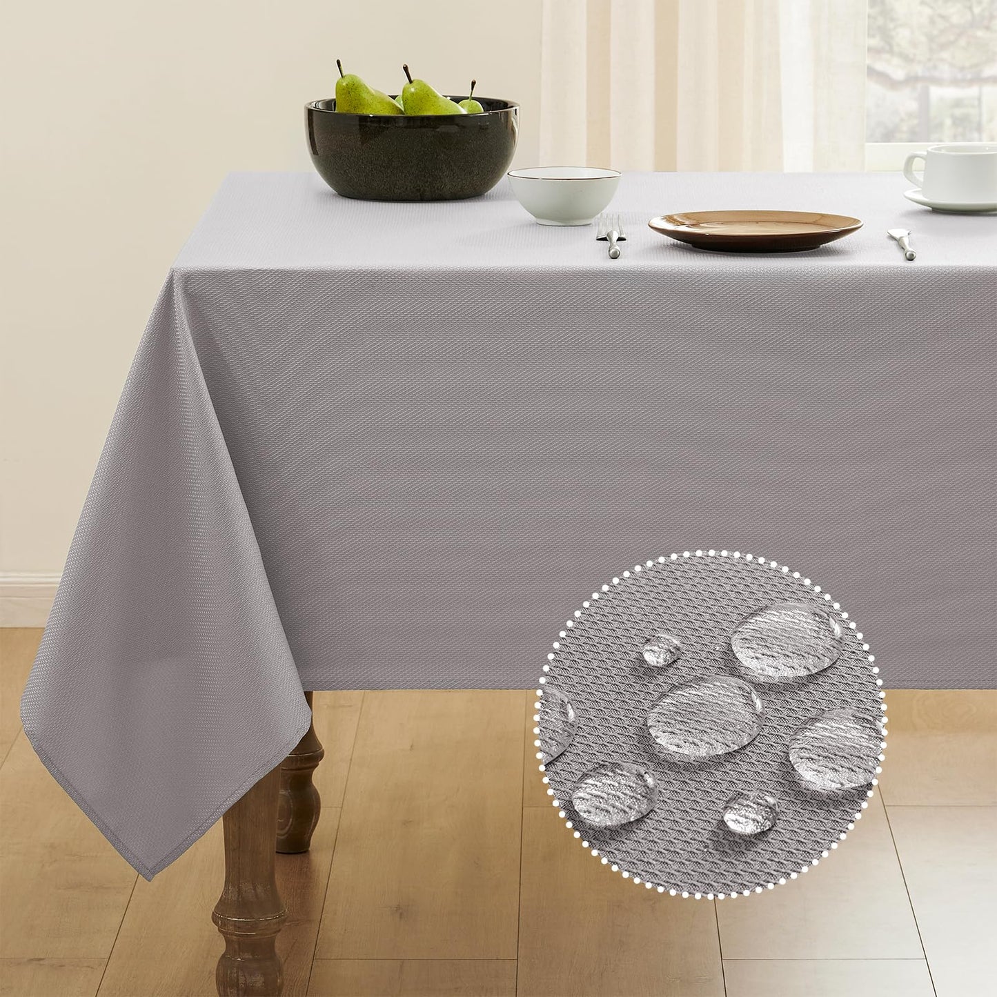 Veblandy Textured Tablecloth Rectangle Waterproof Table Cloth, Washable Table Cover Wrinkle Free Fabric Tabletop Decoration for Kitchen, Dining, Wedding, Parties, 52 x 70 Inch, Light Grey