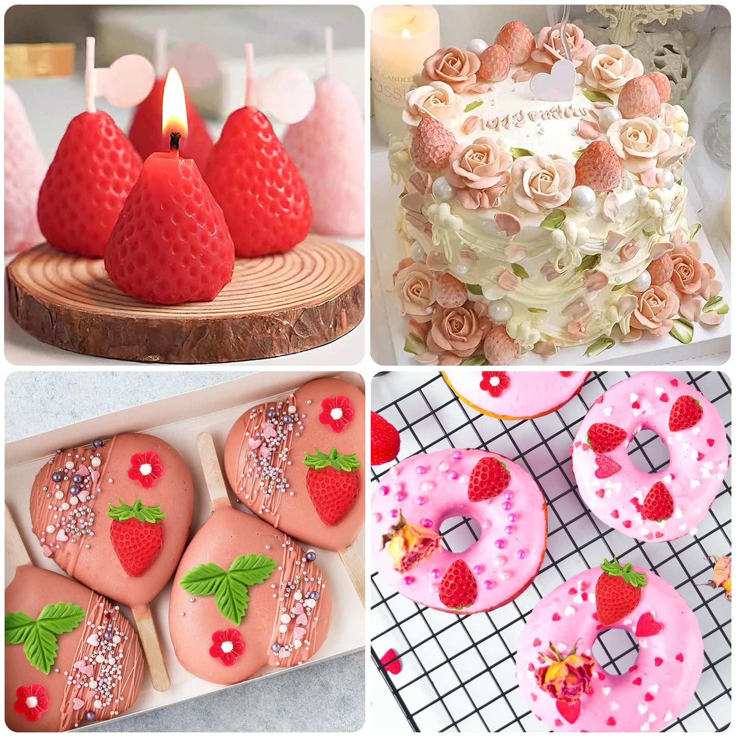 CLUEWR 5 PCS Silicone Strawberry Molds, 3D Strawberry Fondant Molds for Chocolate, Candy, Cake Decoration, Cupcake Topper