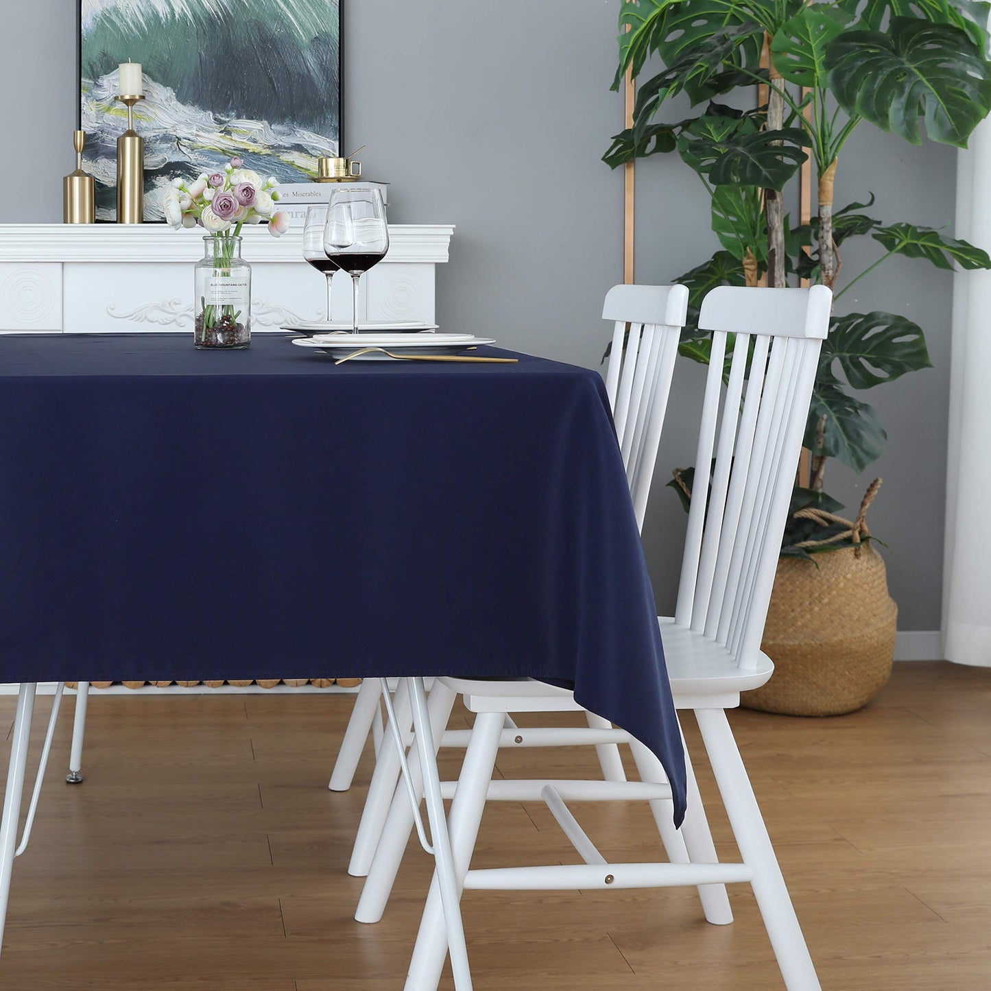 Navy Blue Rectangle Tablecloth Heavy Duty Wrinkle Free Polyester Table Cloths Waterproof, Washable, Spillproof and Oilproof Table Cover for Party, Banquet, Indoor & Outdoor-Square/Oblong 60 x 60 inch