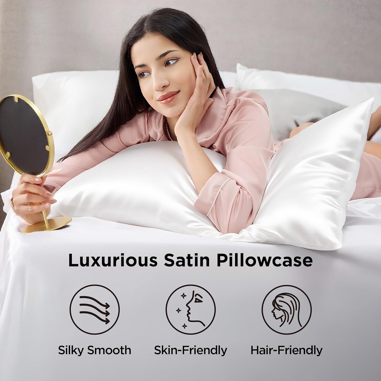 Bedsure Satin Pillowcases - Queen Size Set of 2 | Pure White Cooling Pillow Cases for Sleep, 20x30 Inches