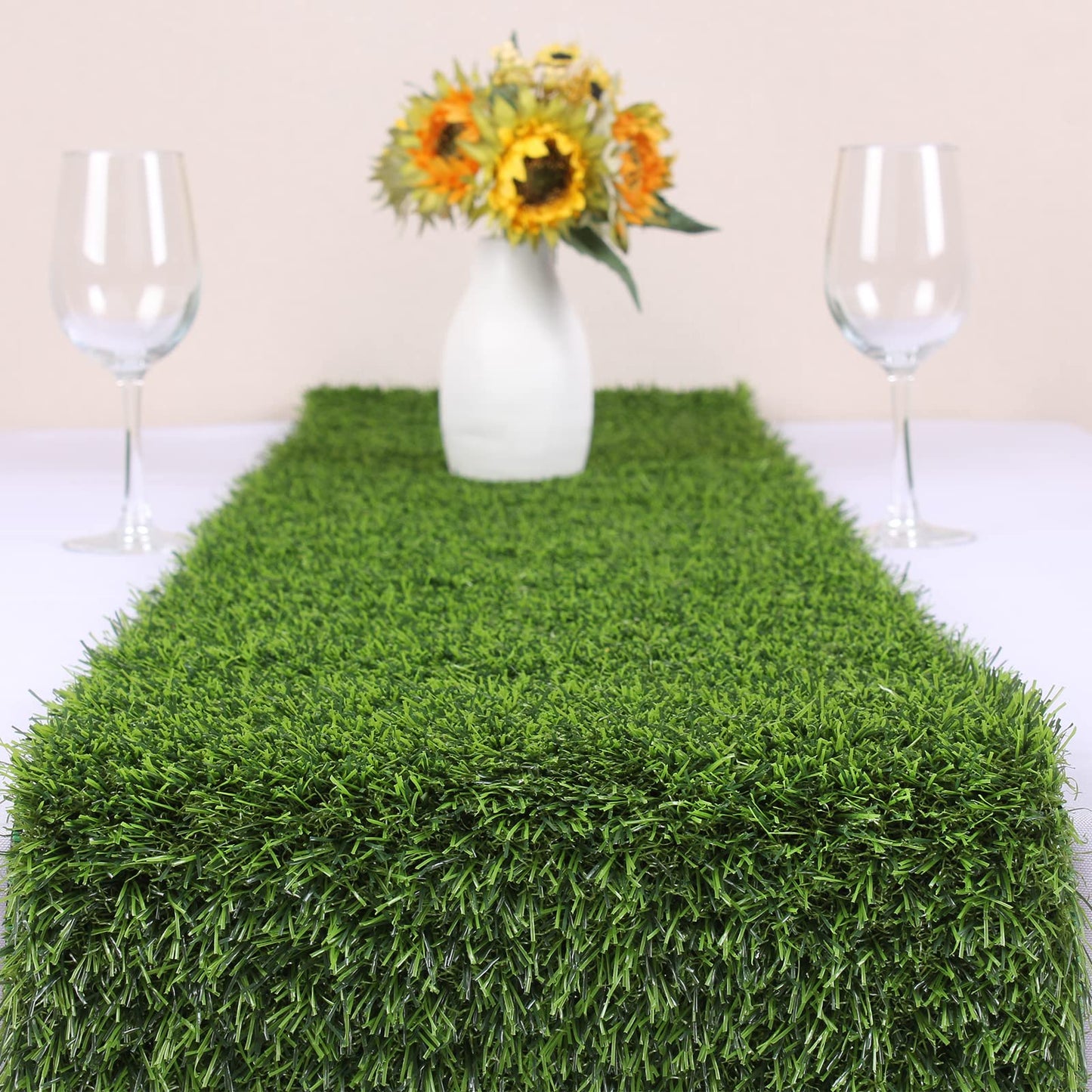 Kesfey Artificial Grass Table Runner 14 x 48 Inch Washable Synthetic Grass Table Runners Durable Trimmable Grass Rug Roll Tabletop Decorations Faux Grass Table Runner for Tea Golf Party Decorations