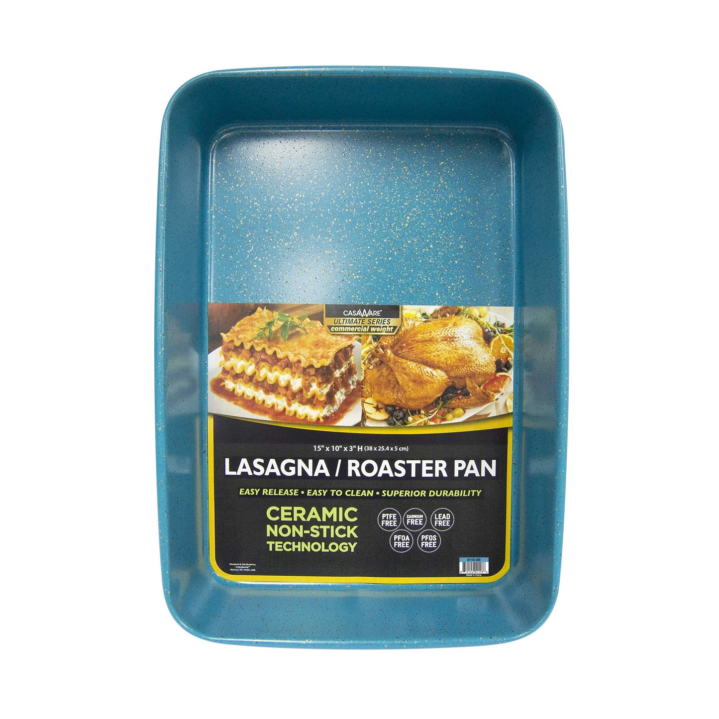 casaWare 15 x 10 x 3-Inch Ultimate Series Commercial Weight Ceramic Coated Non-Stick Lasagna/Roasting Pan (Blue Granite)