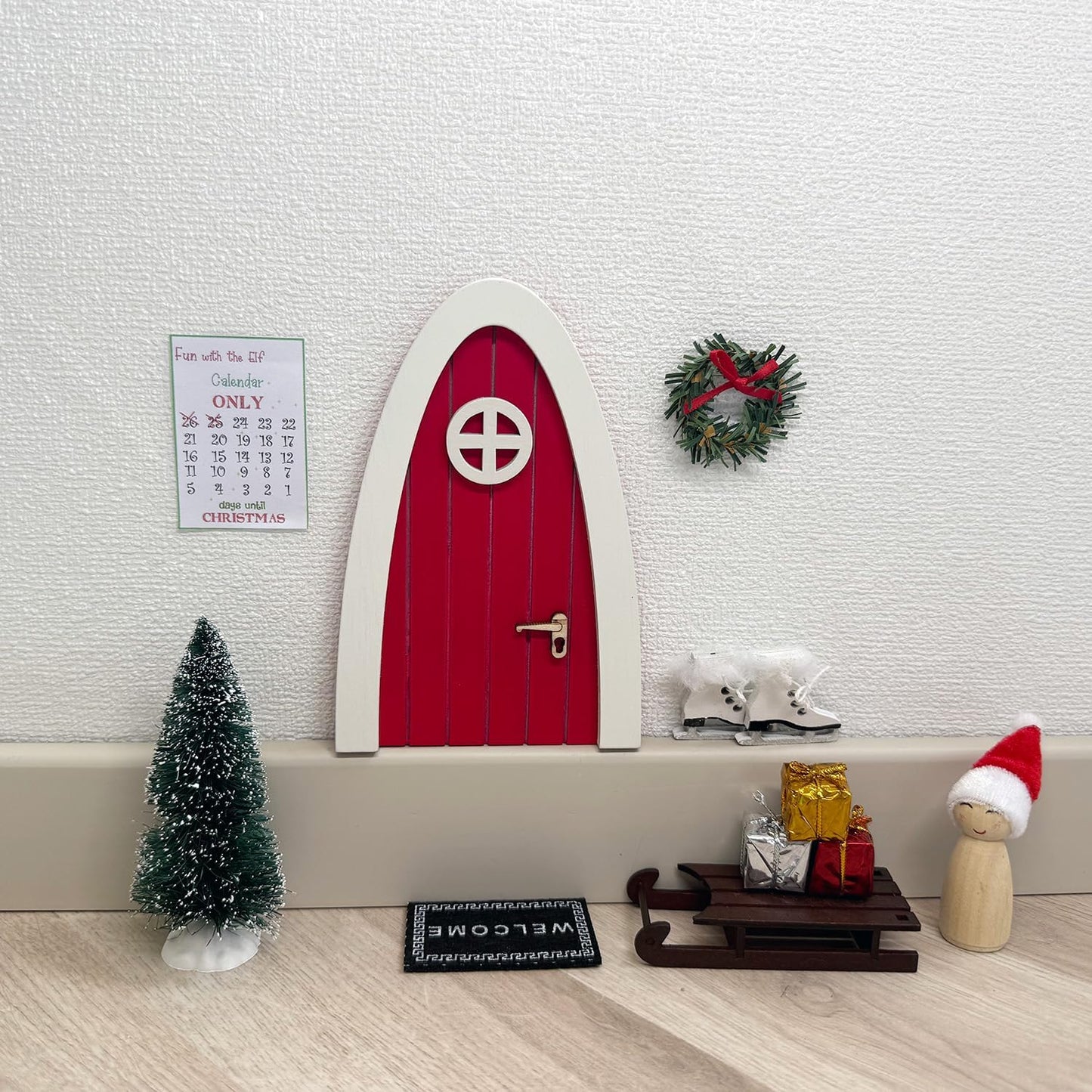 Tonttuovi Christmas Elf Door Kit - Wooden Elf Door with Accessories & Miniature Tree | 24 Days of Holiday Fun