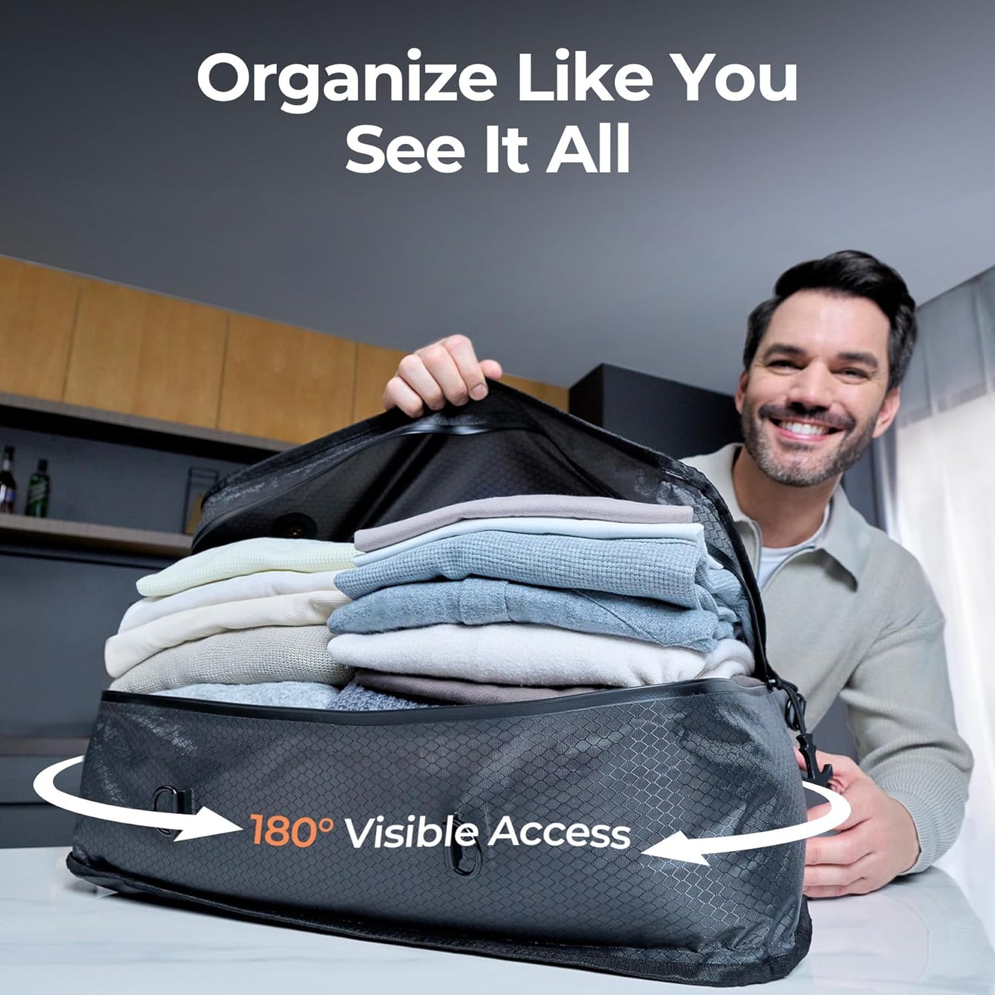 Relime Apex Series Vacuum Bags - Reusable Compression Travel Packing Cubes | 180° Open Design, Medium Size