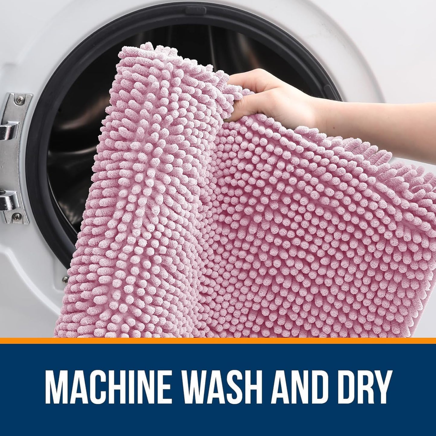 OLANLY Large Bath Rugs - Extra Soft Chenille with Rubber Backing | Quick Dry & Machine Washable - Dusty Rose 44x32