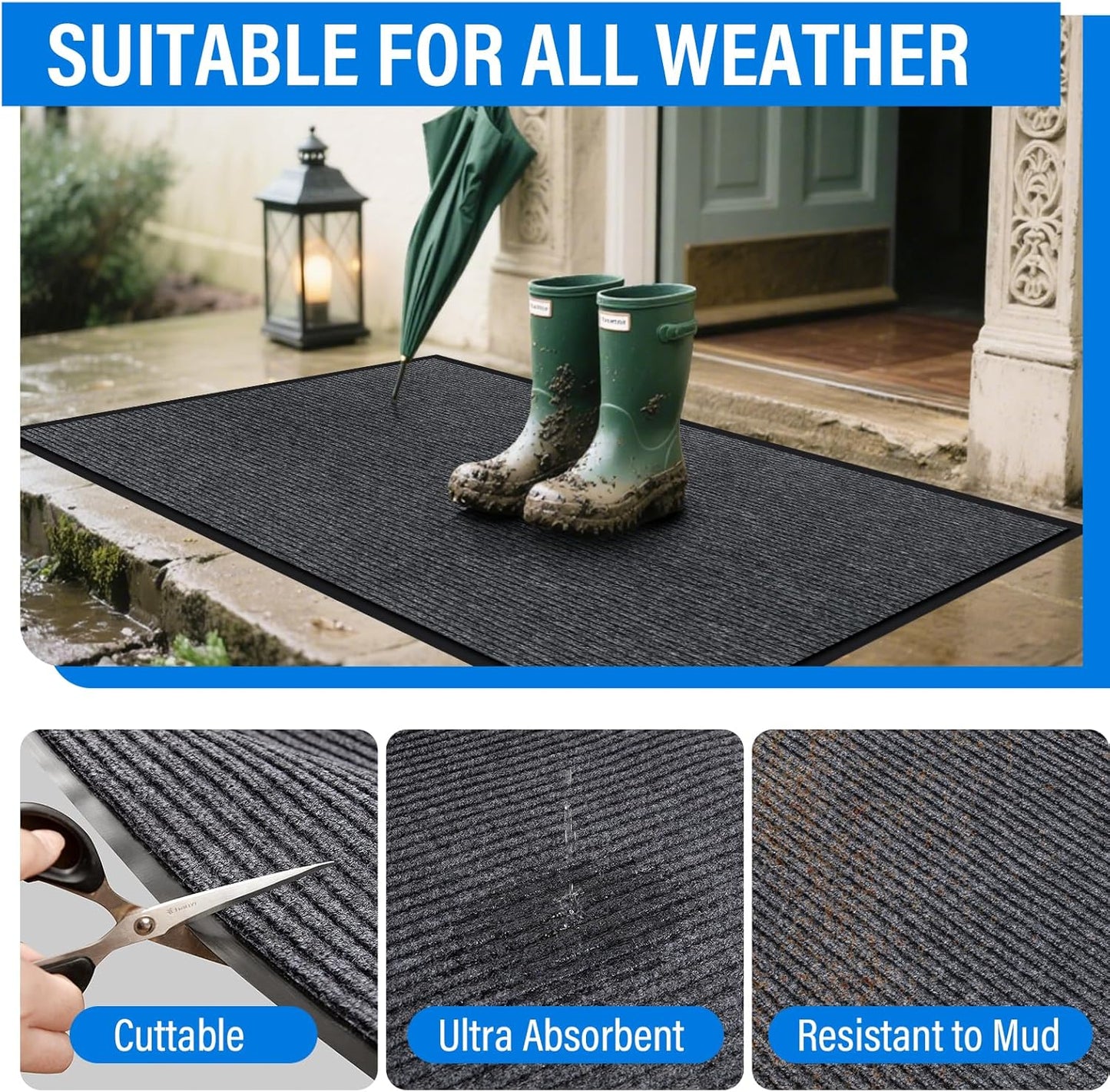 Regine Switzerland Durable 3' X 5' Front Door Mat - Heavy Duty Non-Slip Entryway Mat for Indoor & Outdoor Use