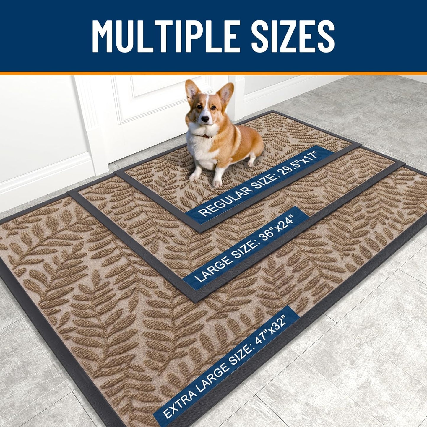 OLANLY Indoor Outdoor Door Mat - Waterproof All-Weather Doormat, Sturdy Natural Rubber, 29.5x17, Light Brown