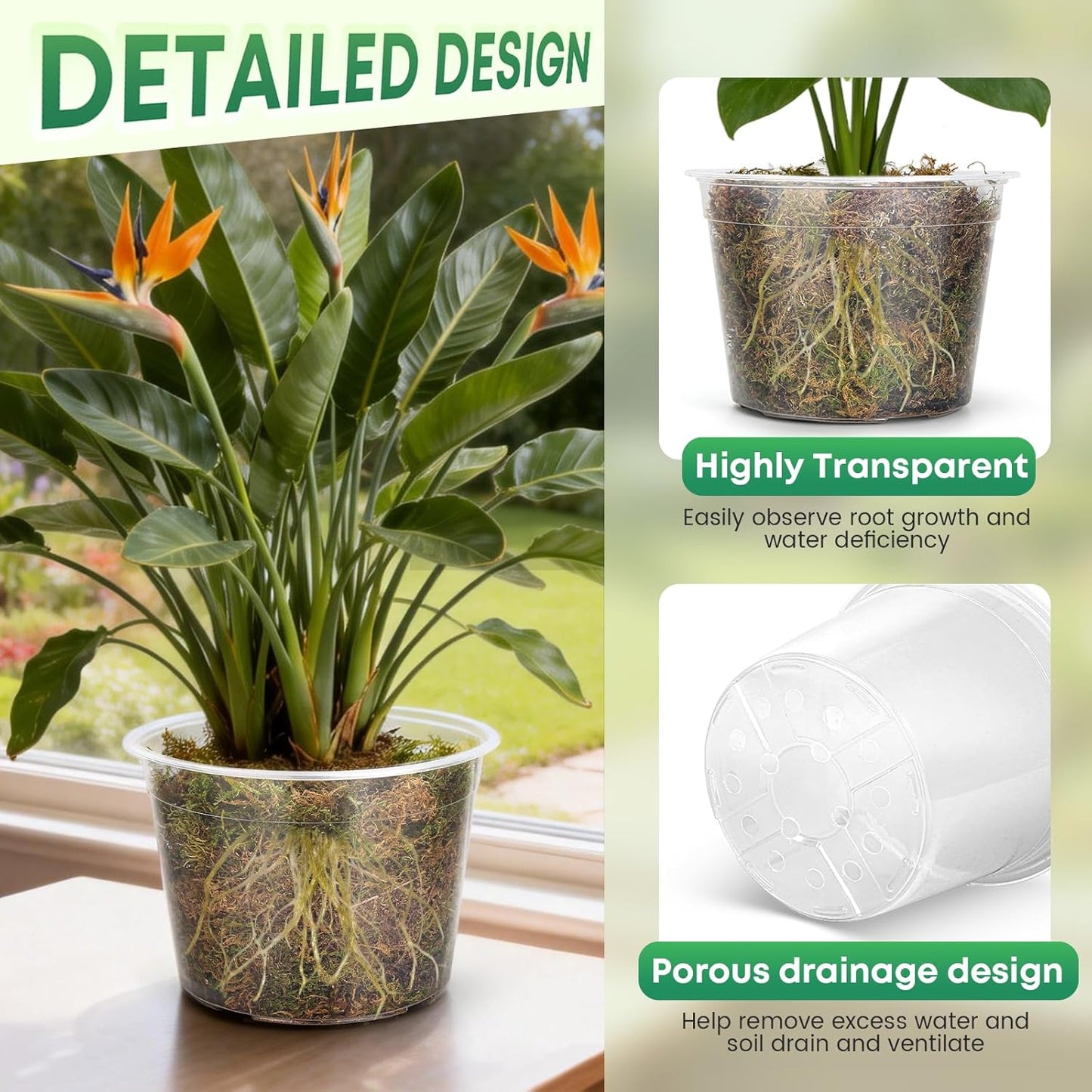 Skiennix Large Clear Nursery Pots - 15 Pack with Drainage Holes for Indoor/Outdoor Gardening | 8, 10, 12 Inch