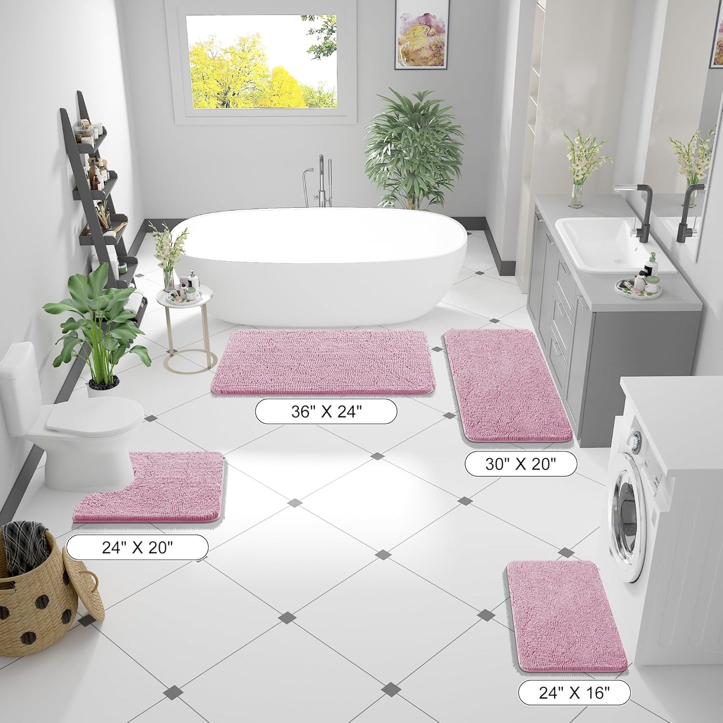 OLANLY Large Bath Rugs - Extra Soft Chenille with Rubber Backing | Quick Dry & Machine Washable - Dusty Rose 44x32