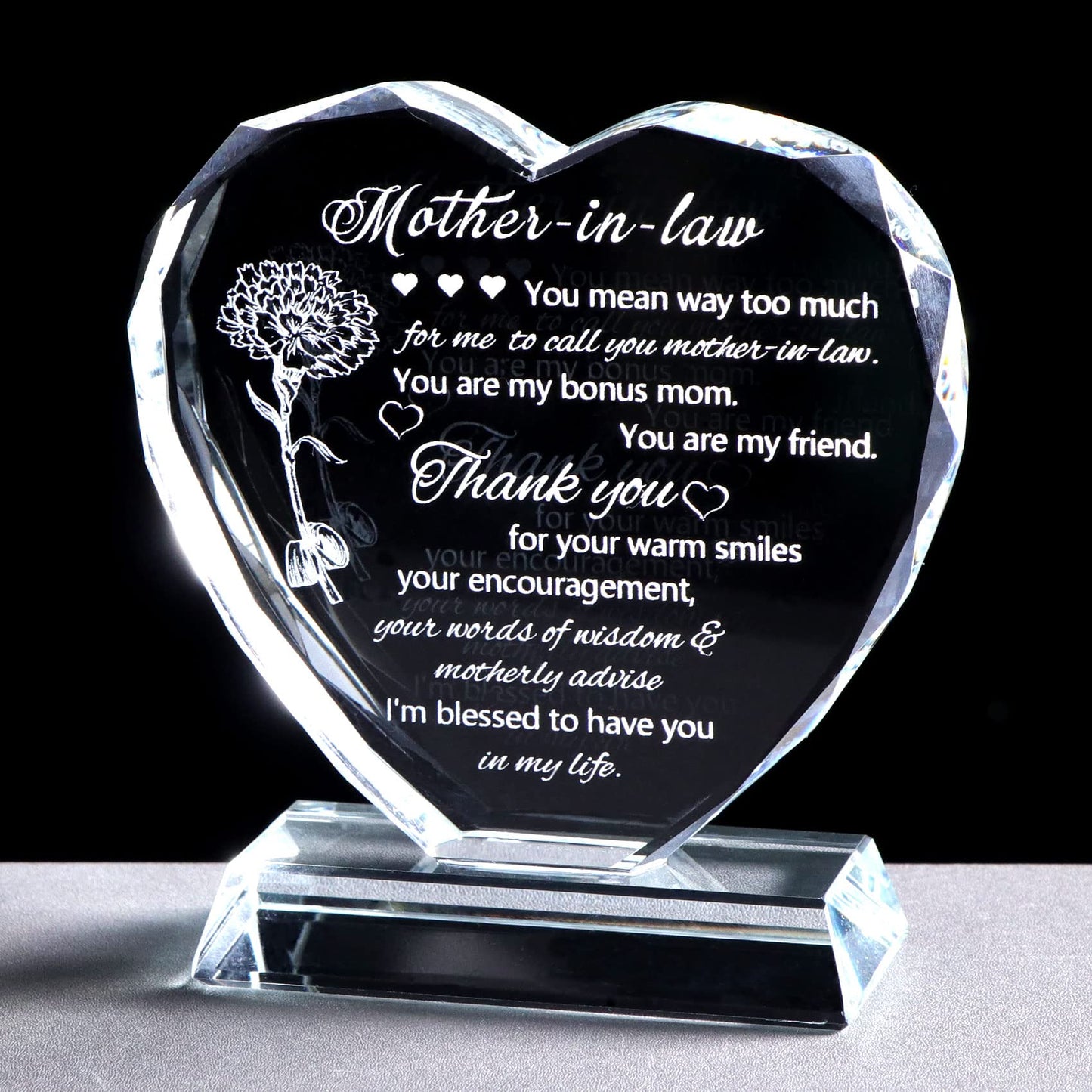 Movdyka Mother in Law Gifts from Daughter in Law Birthday, Bonus Mom Gifts for Mother in Law, Heart-Shaped Glass Keepsake Gifts for Mother in Law Unique on Mothers Day & Wedding Day