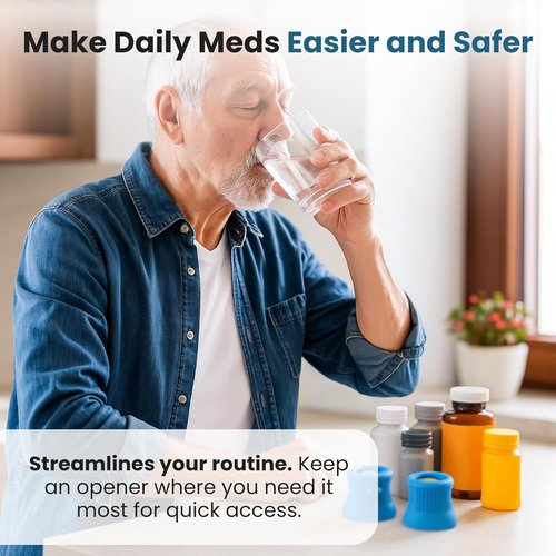 Jokari Easy Open Medicine Bottle Opener - 4x Magnifier & Built-In Cap Grip Tool for Seniors