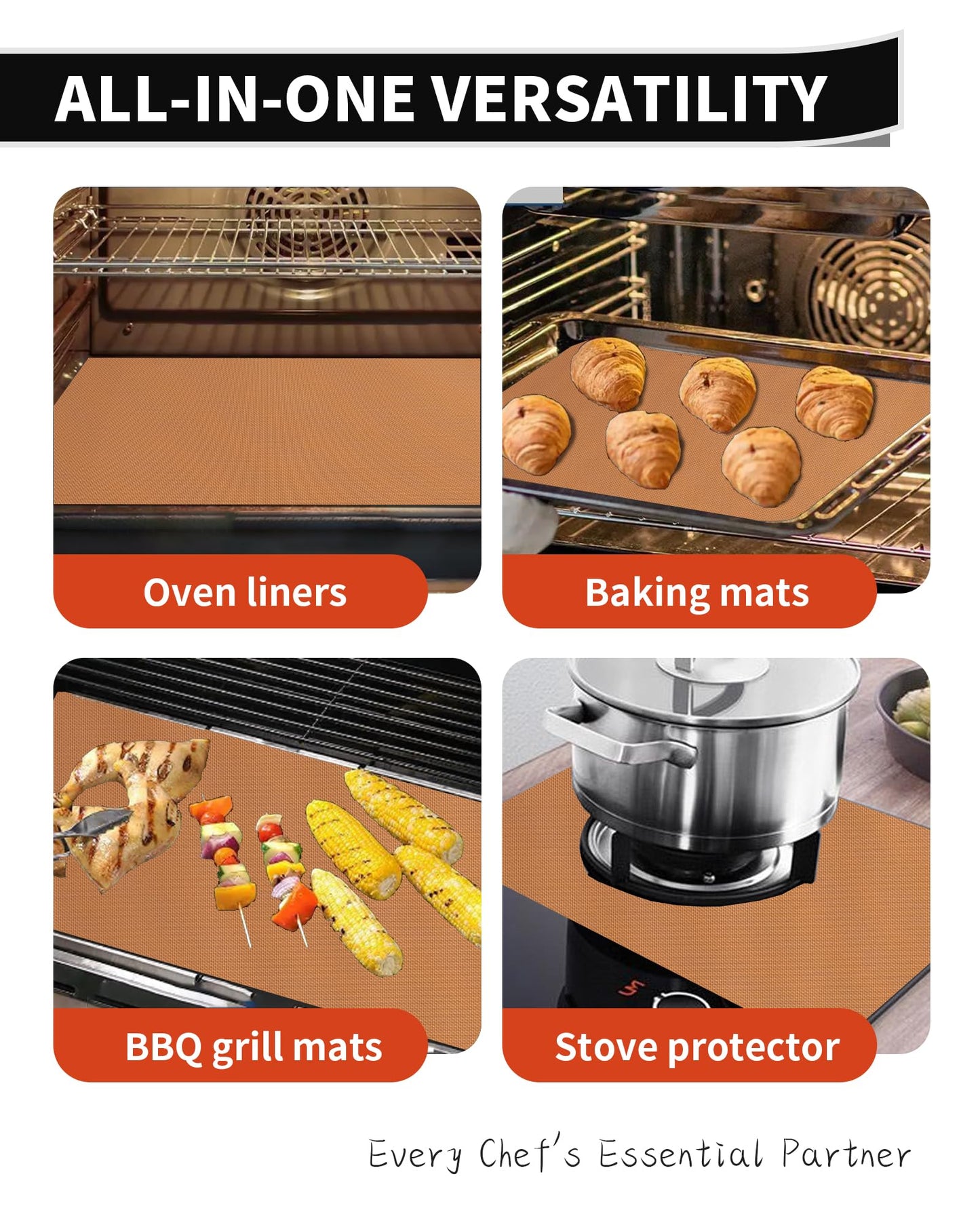 Oven Liners for Bottom of Oven - 2 Pack Large Heavy Duty Oven Mats, 17"x 25" Reusable Matt Liner for Electric, Gas, Toaster Ovens & Grills, BPA & PFOA Free, Kitchen Essentials, Copper