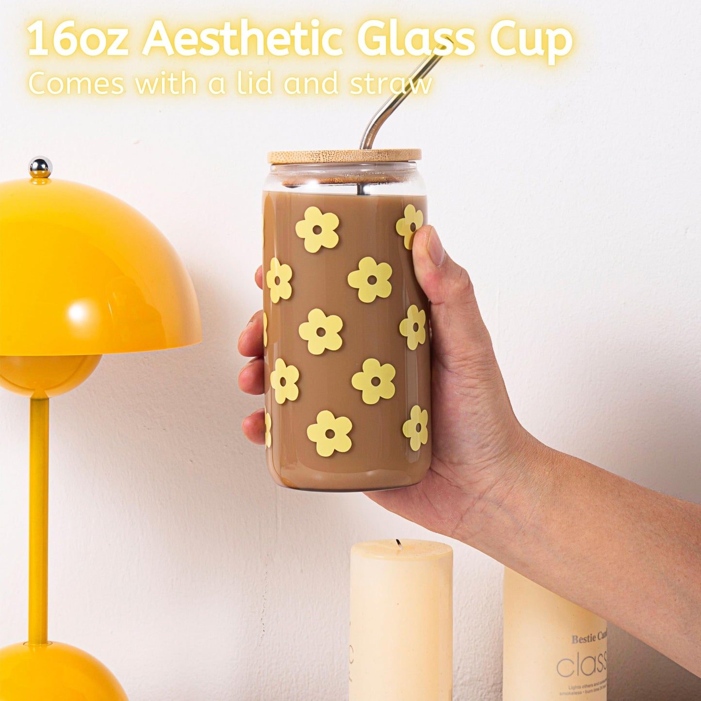 JTEWB Birthday Gifts For Women, Teen Girl, Her, Happy Birthday Gift Box For Girl, Women, Sister, Daughter, Friends, Cute Daisy Aesthetic Glass Cups Gift Set 7pcs (Yellow)