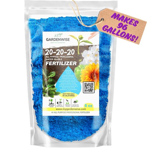 Gardenwise 20-20-20 Water-Soluble Fertilizer - Premium Powder for Indoor & Outdoor Plants, 8 oz