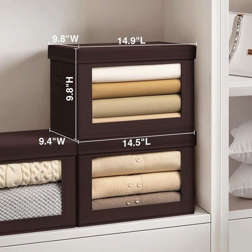 Homsorout Brown Fabric Storage Bins - 6 Pack Modern Lidded Bins, 14 Inch for Clothes & Office Supplies