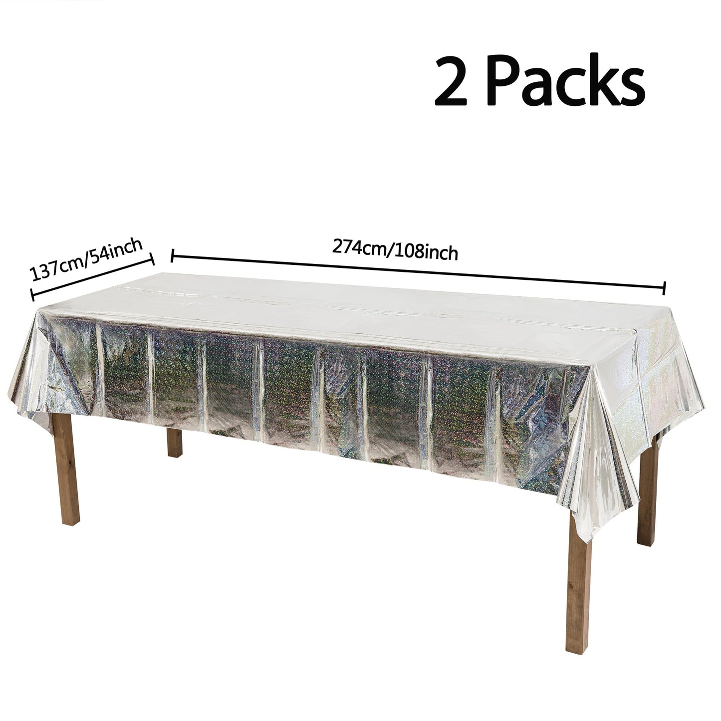 GREATRIL Party Table Cover Disposable Silver Table Cloths for Birthdays Ceremony Party Decorations Rectangle Tablecover 54'' x 108'' - 2 Packs