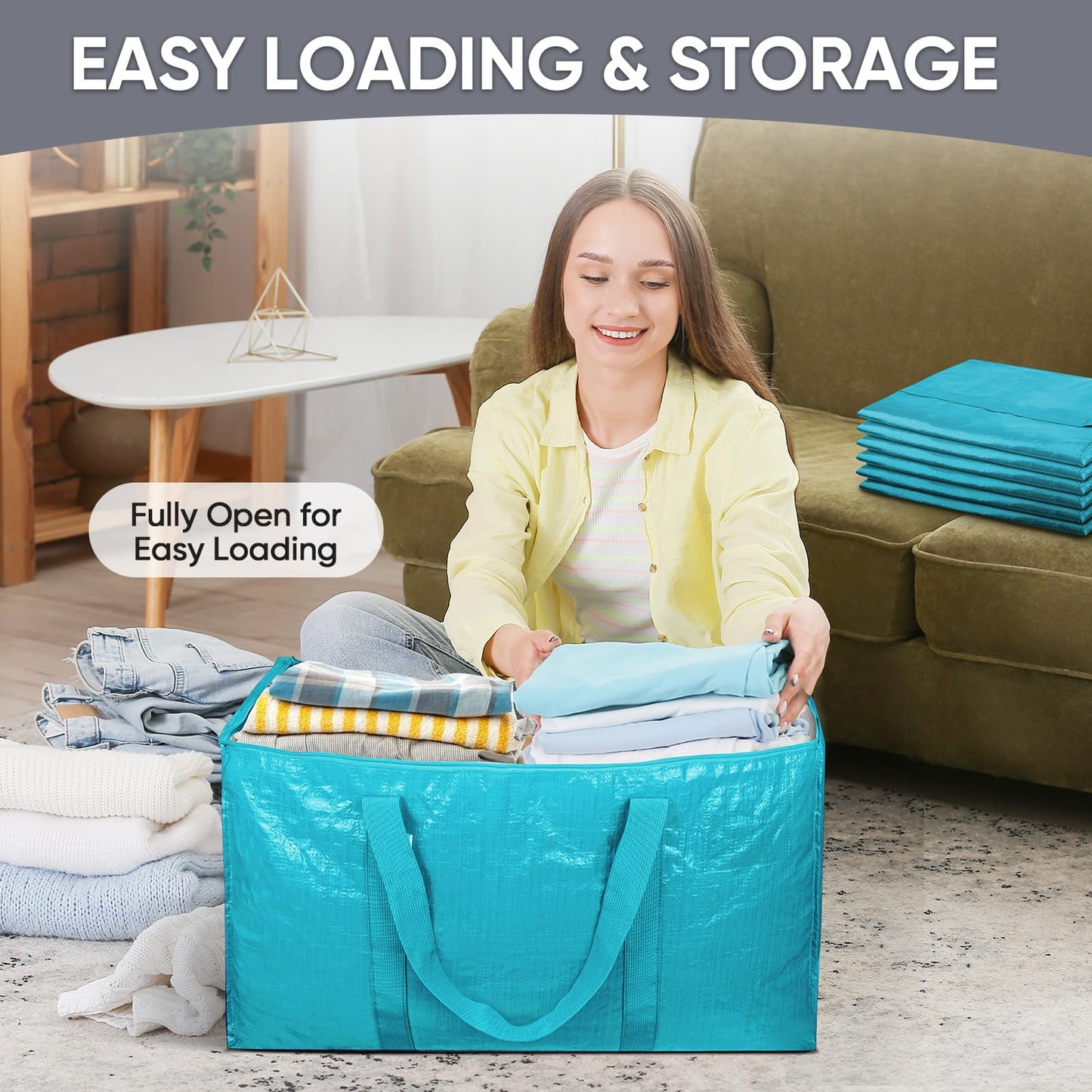TICONN 8 Pack Extra Large Moving Bags Heavy Duty with Zippers & Carrying Handles, Durable Storage Bags Moving Boxes for Closet Organizers and Storage (8 Pack, Cream)