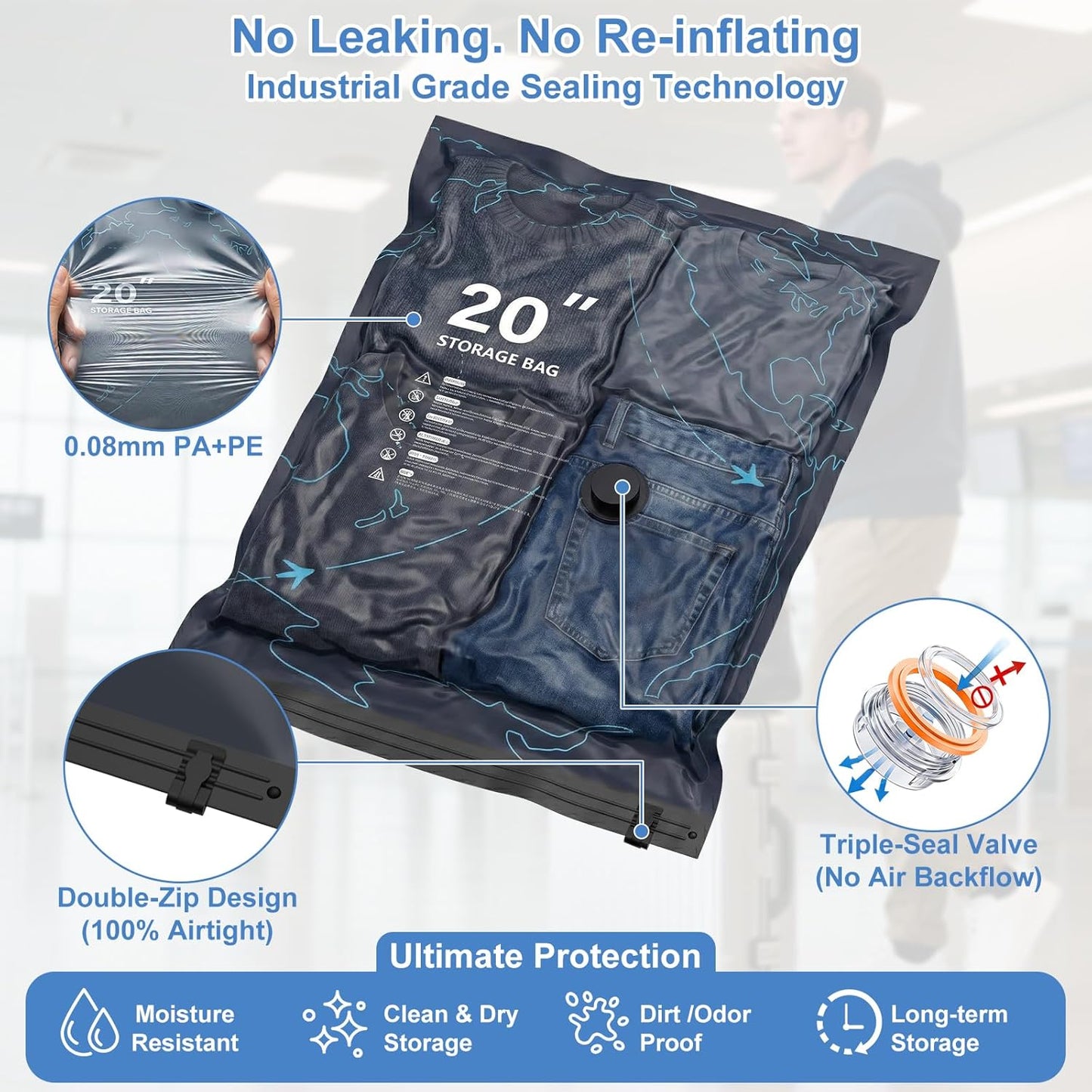 Skiennix Travel Vacuum Bags - 12 Pack Space Saver Vacuum Seal Bags with Rechargeable Pump