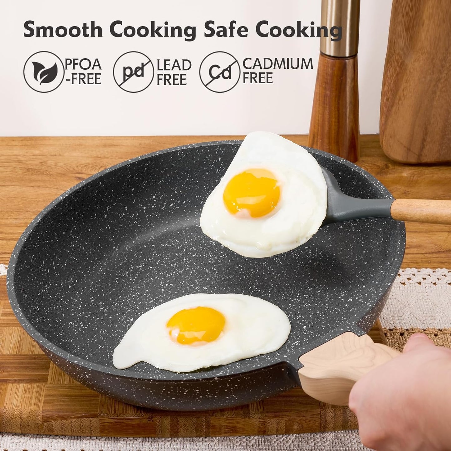 Roomena Nonstick Frying Pan - 8 Inch Granite Skillet with Heat-Resistant Handle | PFOA Free & Induction Compatible