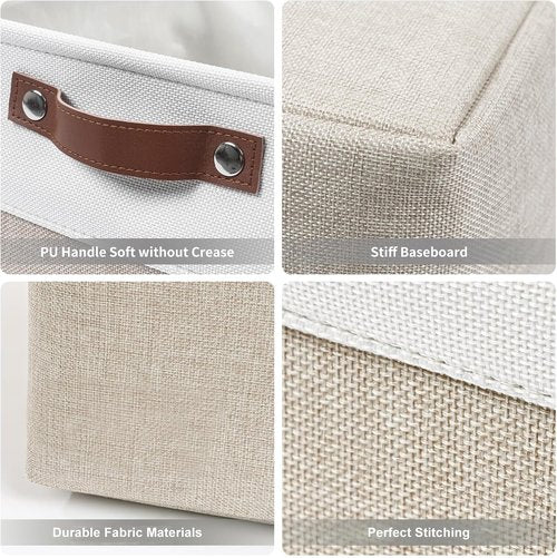 Bagnizer Storage Cubes - Collapsible Fabric Bins for Organizing | 11x11 Inches, 4-Pack, Beige & White