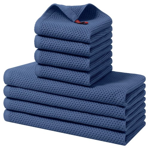 Homaxy 100% Cotton Kitchen Towels and Dishcloths Set, 12 x 12 Inches and 13 x 28 Inches, Set of 8 Bulk Kitchen Towels Set, Ultra Soft Absorbent Dish Cloths for Washing Dishes, Navy Blue
