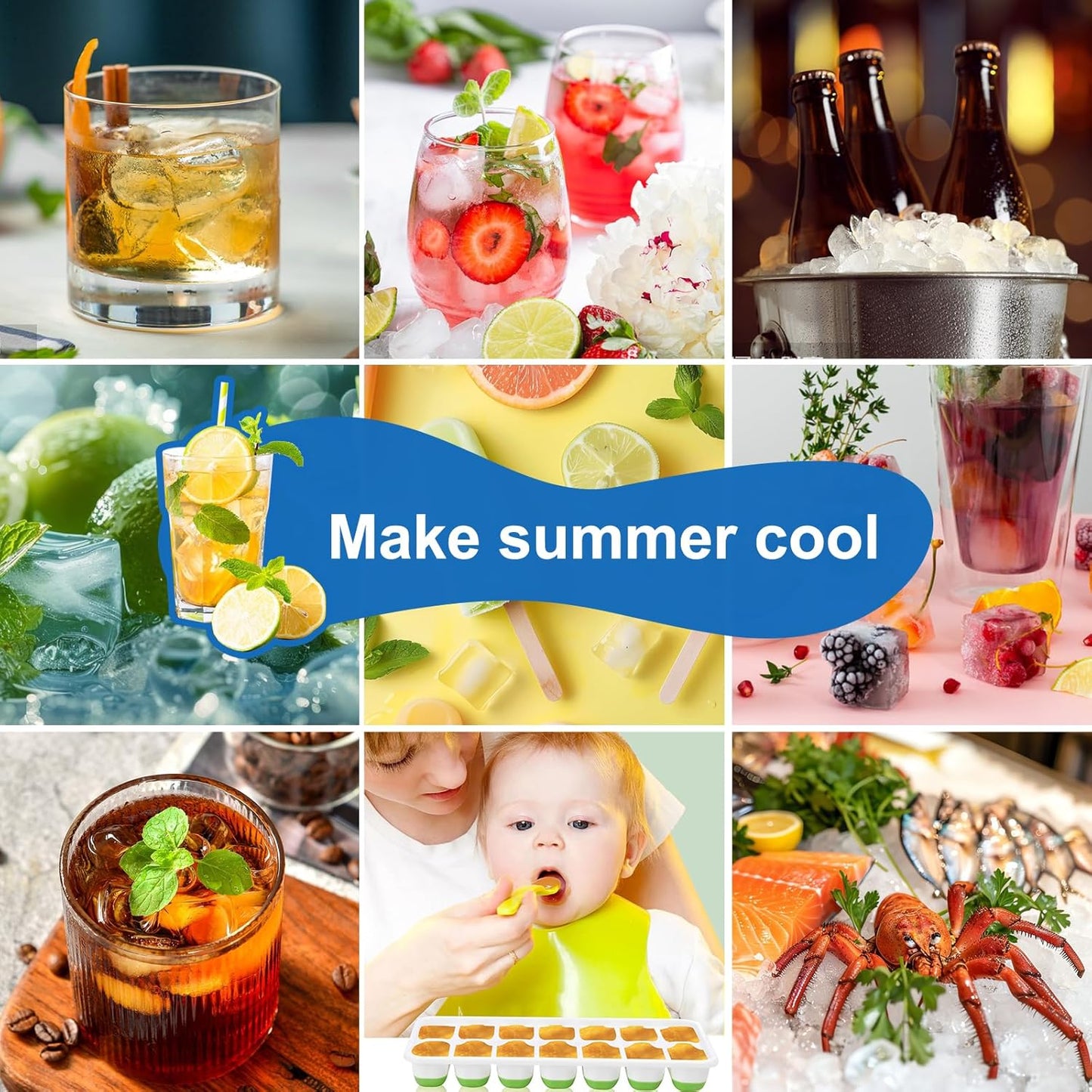 Silicone Ice Cube Tray - Easy-Release Stackable Design | 3 Pack with Lids - BPA-Free & Odor-Free