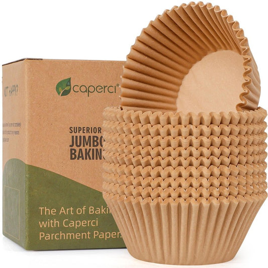 Caperci Parchment 200pcs Jumbo Muffin Liners for Baking - Natural Paper Large Cupcake Liners for Jumbo Muffin Pan, Balanced Non-Stick/Excellent Grease-proof, No Smell, Food Grade (Natural)
