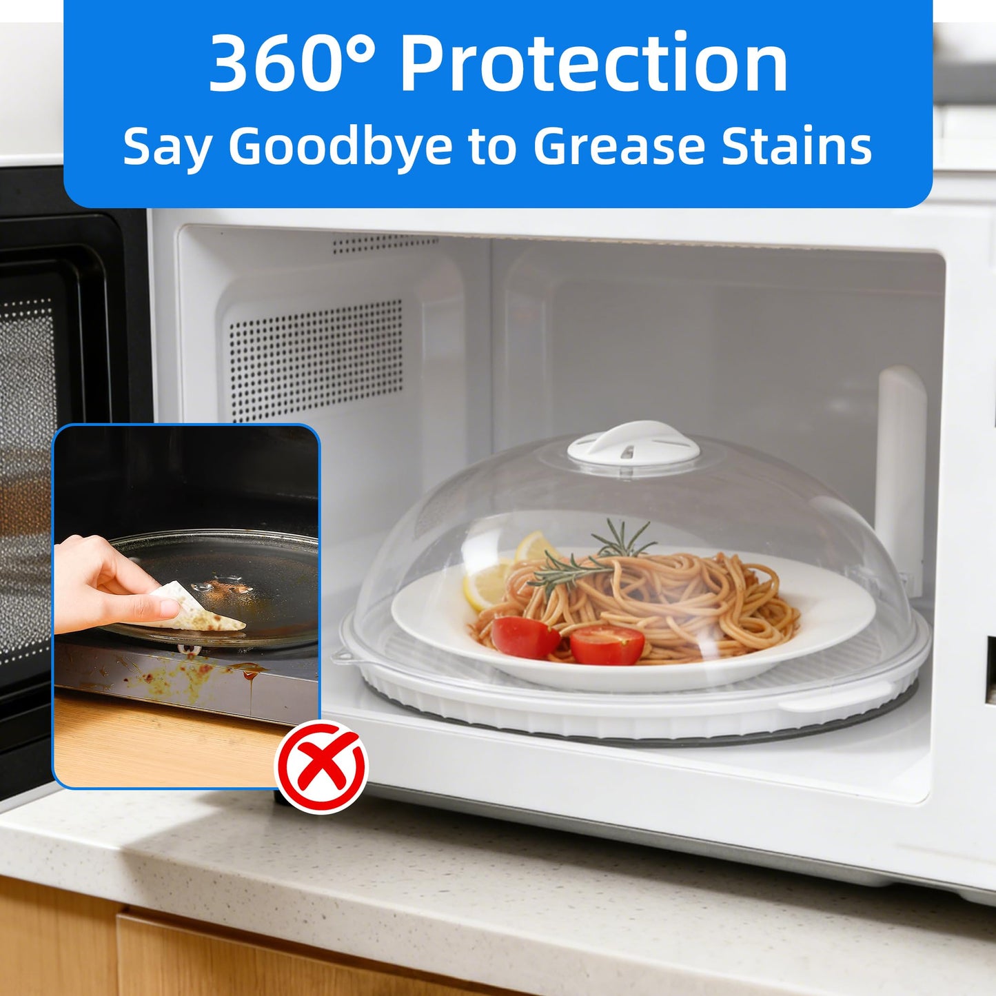 LZLOOK Microwave Splatter Cover with Tray, 10 Inch Microwave Food Cover with Handle, BPA-Free Vented Splash Guard Lid, Cookware & Bakeware Serving Dish Cover, Plate Cover, Dishwasher Safe