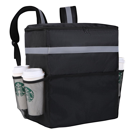 CIVJET Insulated Food Delivery Backpack with 4 Cup Holder, Cooler Bags, Insulated Food Delivery Bag for Hot/Cold Food for Bike, Insulated Reusable Grocery Shopping Backpack for（Black）