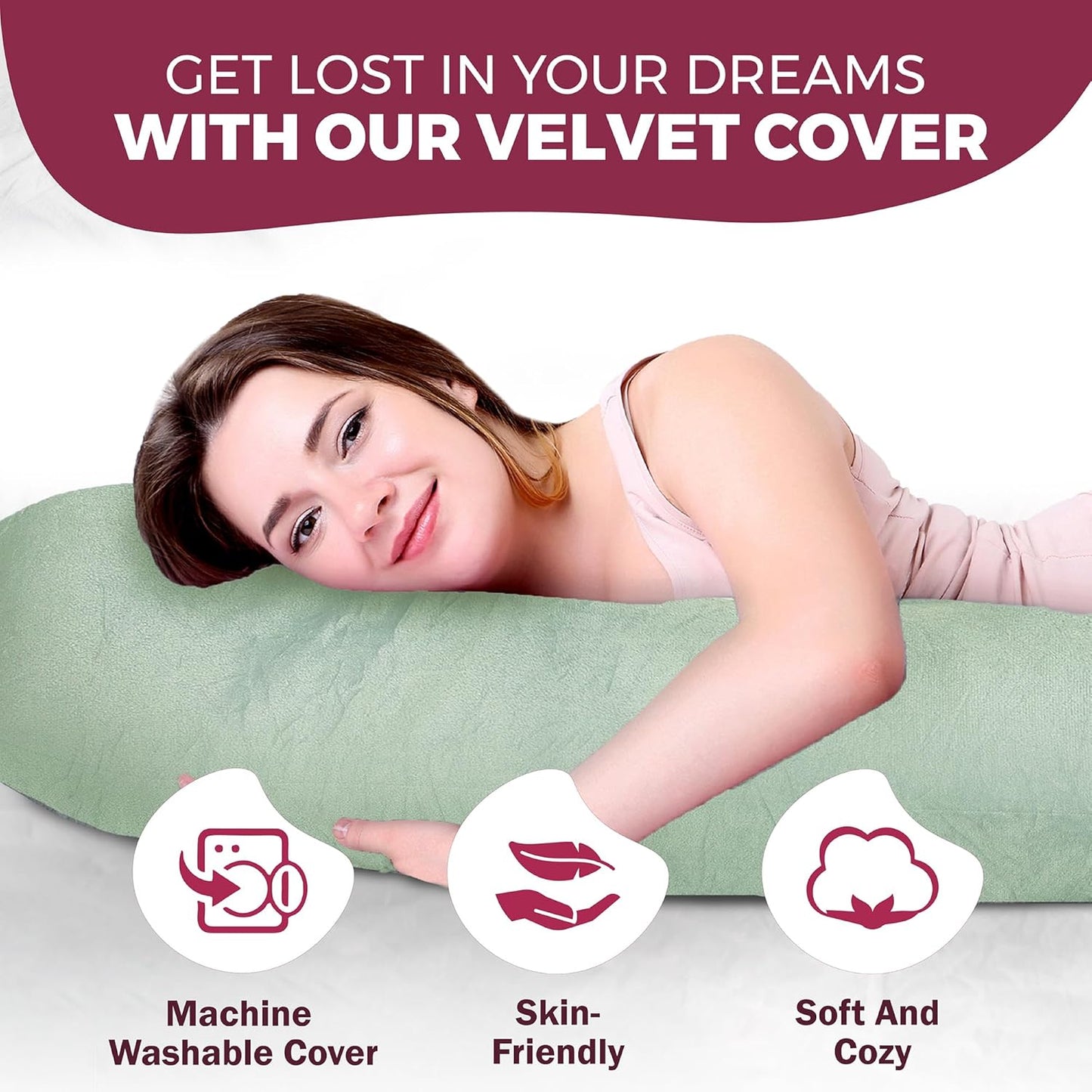 PILLANI Pregnancy Pillow - V C U Shaped 57-Inch Full Body Support Pillow with Removable Cover | Cooling Maternity Comfort
