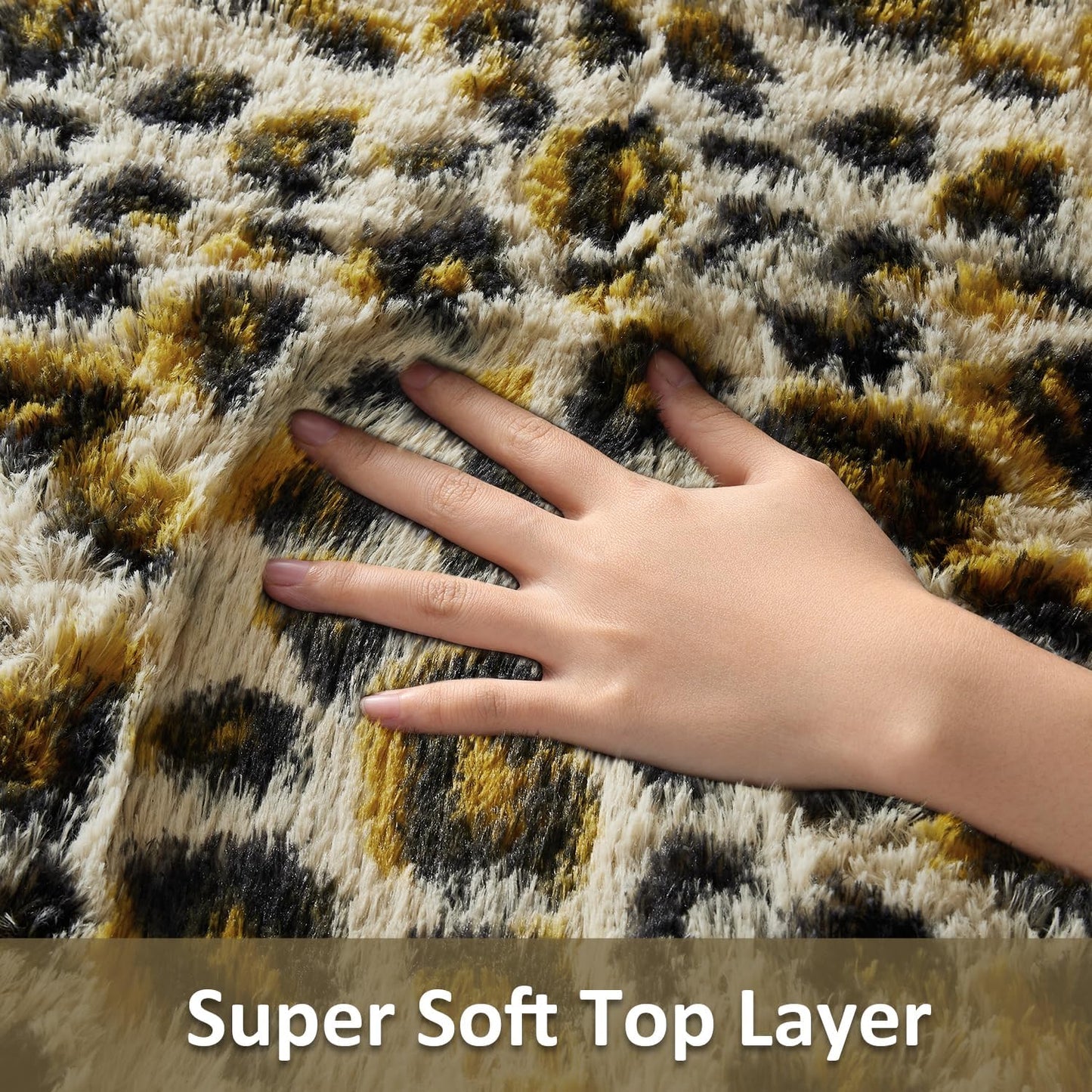 Ophanie Leopard Print Rug - Fluffy Shaggy Soft Throw for Bedroom & Living Room | Large 4x6 Cheetah Design