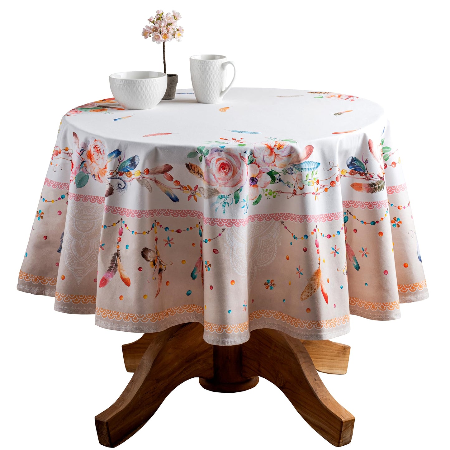 Maison d' Hermine Table Cloth Round Table 100% Cotton 69 Round Inches Tablecloth Reusable Decorative for Dining Kitchen Room Farmhouse Home Gifts for Mothers Day Spring Summer - Ibiza - Beige