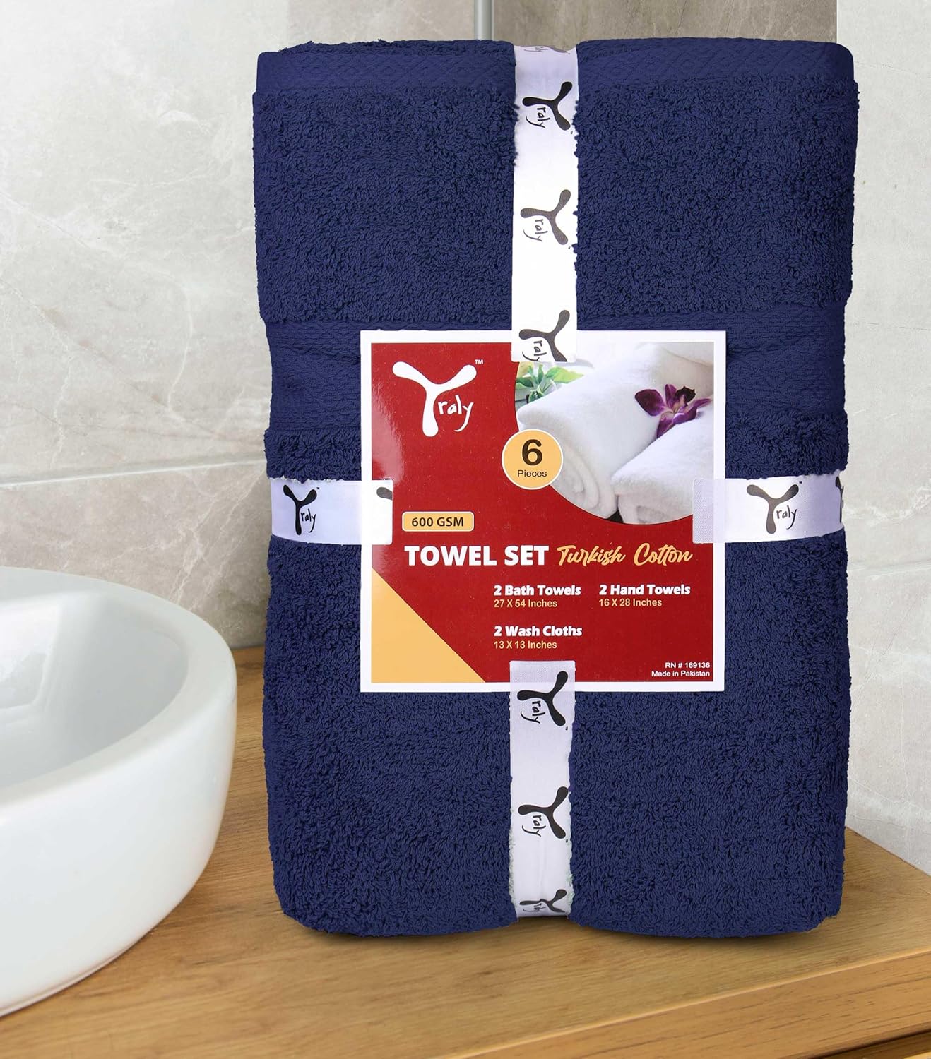 Turkish Towel Set by Skiennix - 100% Cotton 6-Piece Bathroom Towels in Navy | 2 Bath, 2 Hand, 2 Wash Cloths