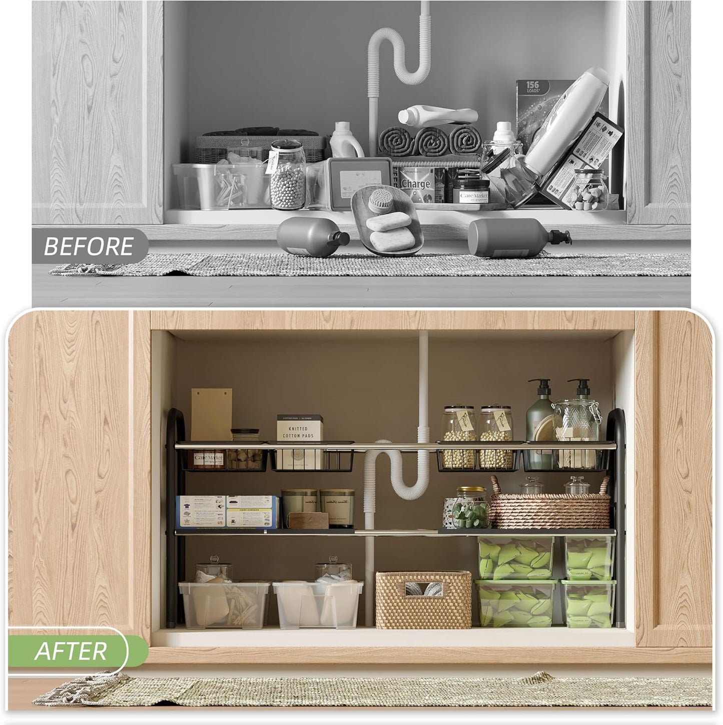 NETEL Under Sink Organizer - 2-Tier Expandable Cabinet Shelf with 4 Baskets & Panels | Ideal for Kitchen & Bathroom Storage