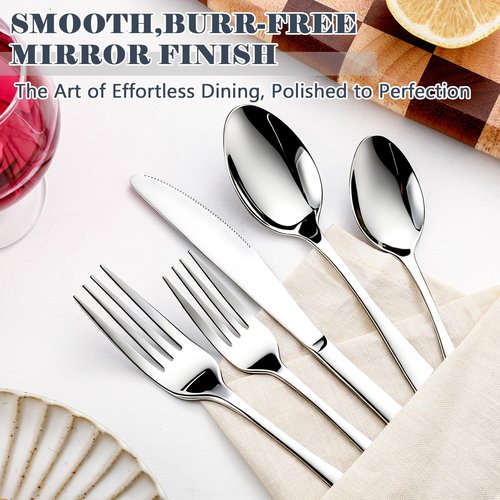 BEWOS 49-Piece Silverware Set with Organizer - Stainless Steel Silverware Set for 8 with Steak Knives and Drawer Organizer, Mirror Polished Flatware Set for Home and Restaurant, Dishwasher Safe