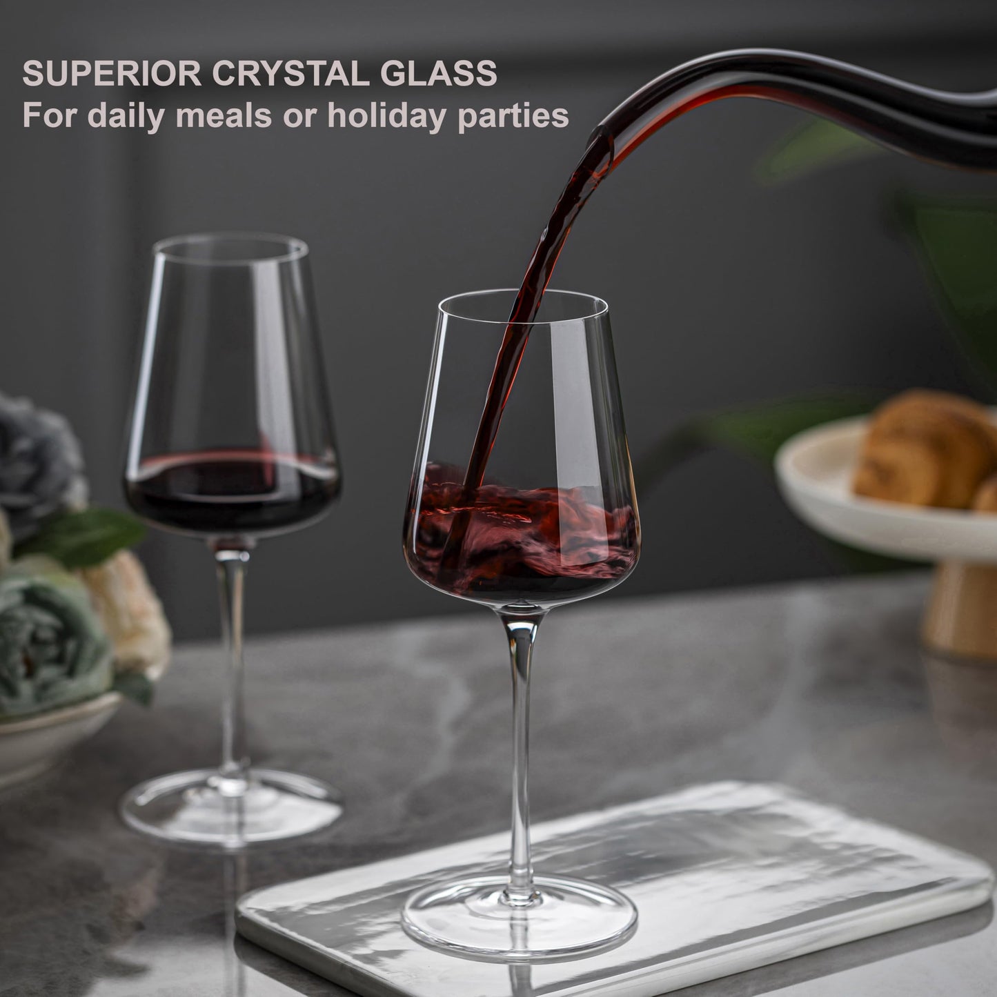 CnSneg Wine Glasses Set of 2, Premium Crystal Wine Glasses 13.5OZ for Red and White, Hand Blown Wine Glass with Long Stem, Thin Rim, Unique Wedding Gift