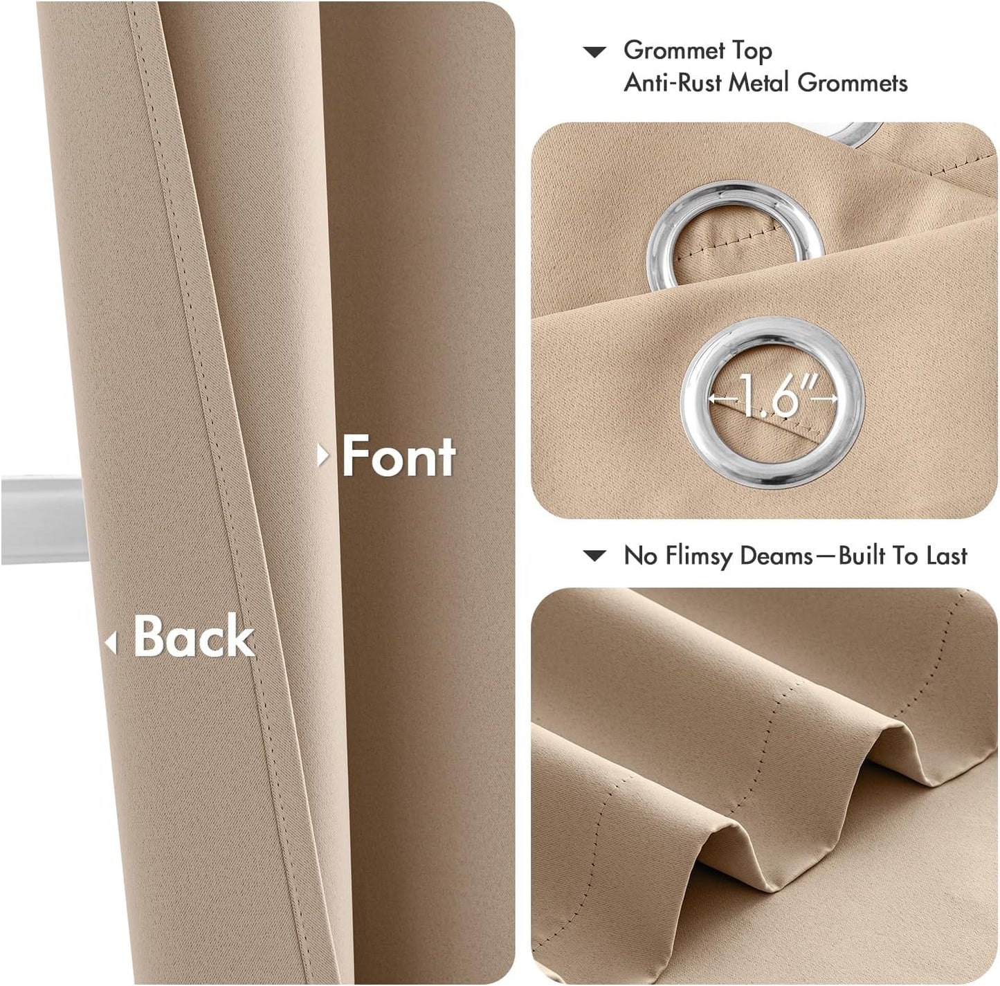 MIULEE Beige Blackout Curtains - Thermal Insulated Room Darkening Drapes | 72 Inches Long, 2 Panels