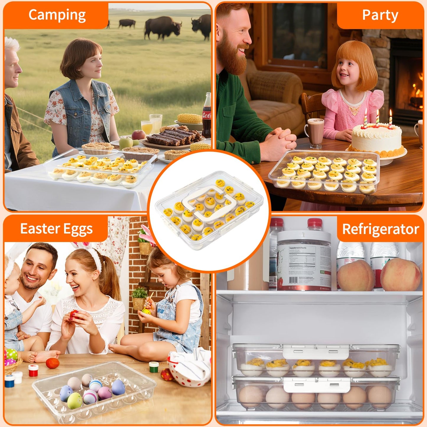 MesRosa Deviled Egg Containers with Lid and Handle, Durable Clear Plastic Deviled Egg Carrier Storage 24 Eggs, Stackable Egg Holder for Fridge, Portable Tray Platter for Party & Picnics-1 Pack White