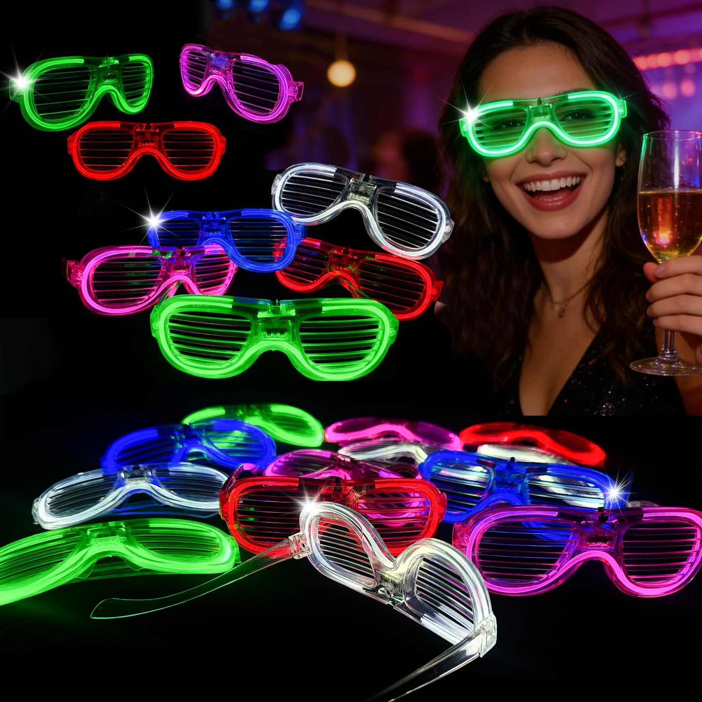 10PCS LED Light Up Glasses - 5 Neon Colors Glow in The Dark Party Supplies, Strobe Eyewear for Halloween Parties, Wedding, Birthday Bashes, Raves, Concerts & Gamer Parties